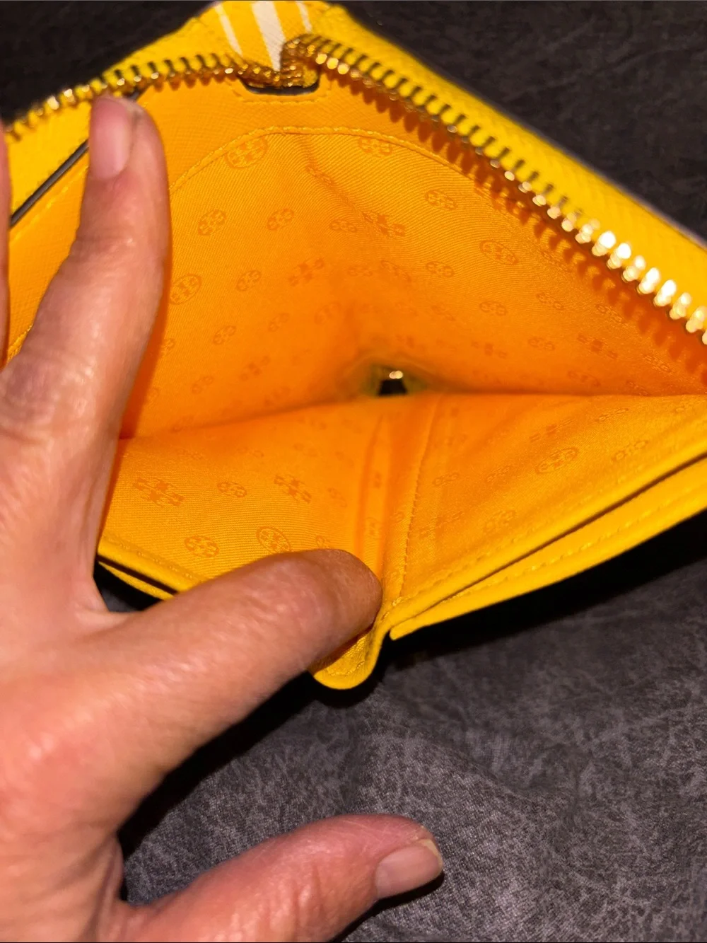 Tory Burch Yellow Orange Green Stripe Zip Wallet